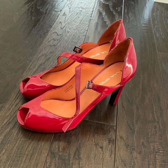 Red Open Toe Heels - Picture 2 of 3